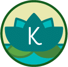 lotus flower on lily pad icon with letter K in middle