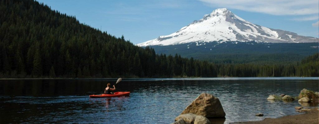 Kayaker with Mount Hood in the background