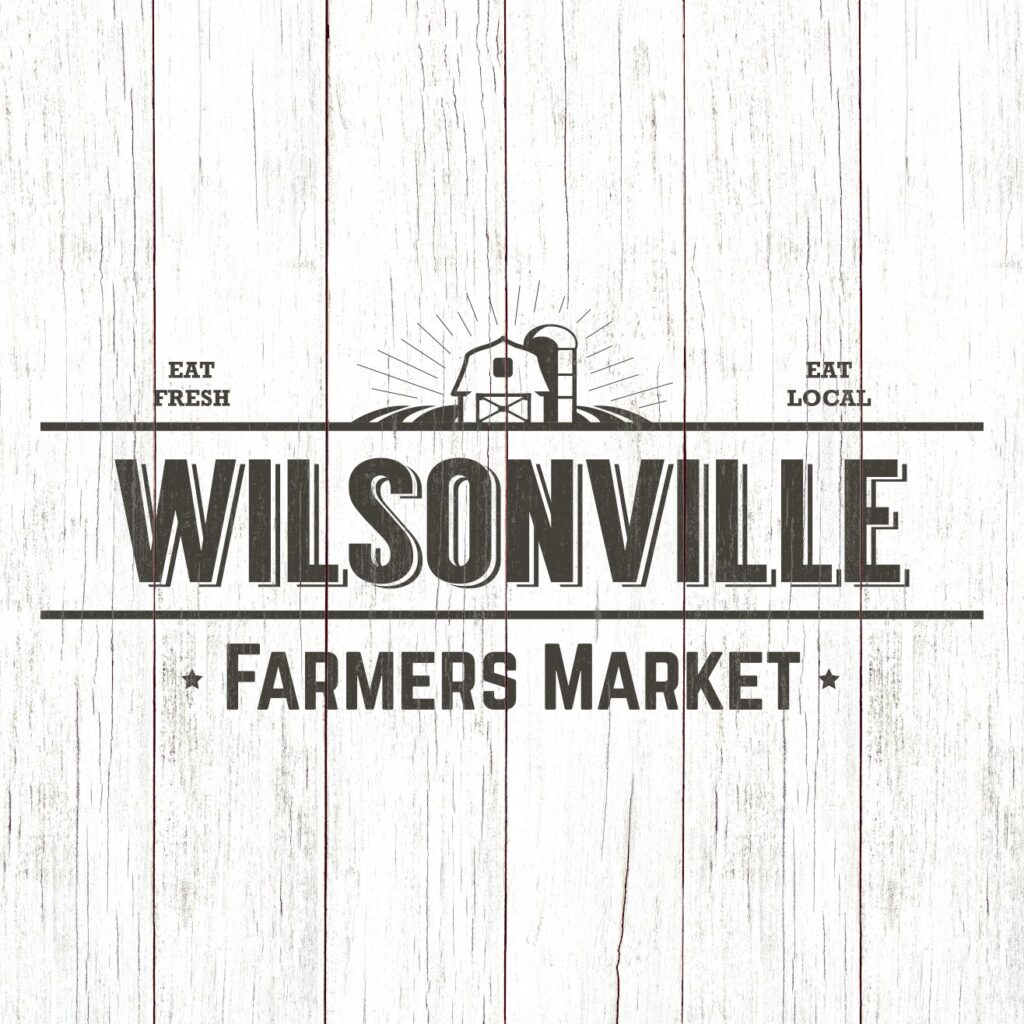 Wilsonville Farmers Market text under an illustration of a farm and silo