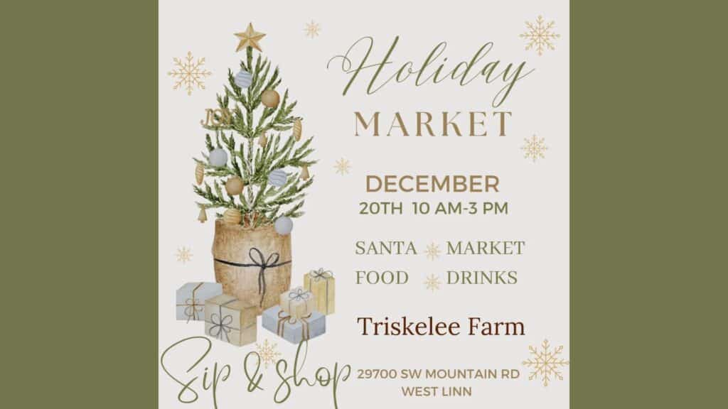 Event graphic with event details for Holiday Market at Triskelee Farm