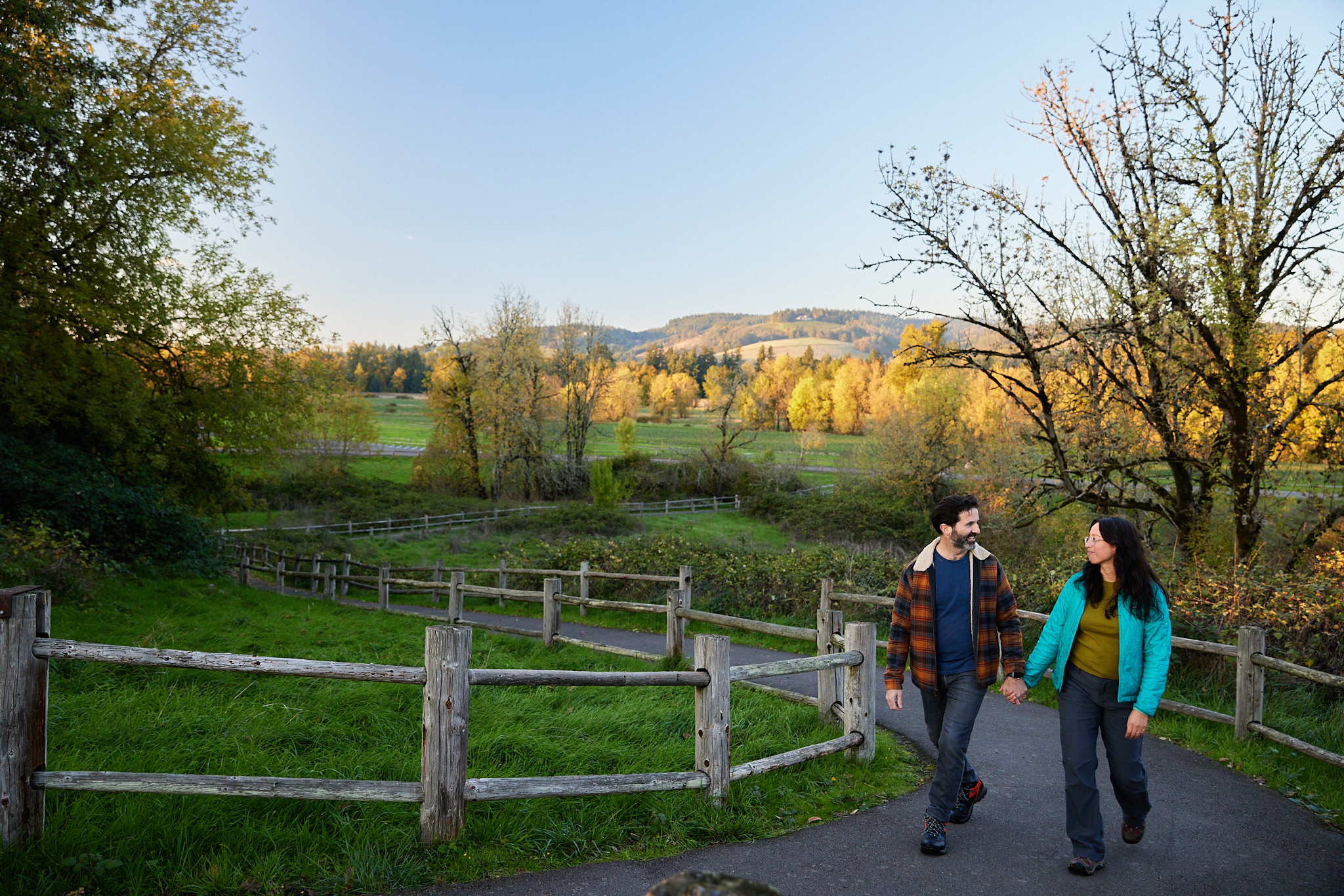 Couple walking on a scenic path