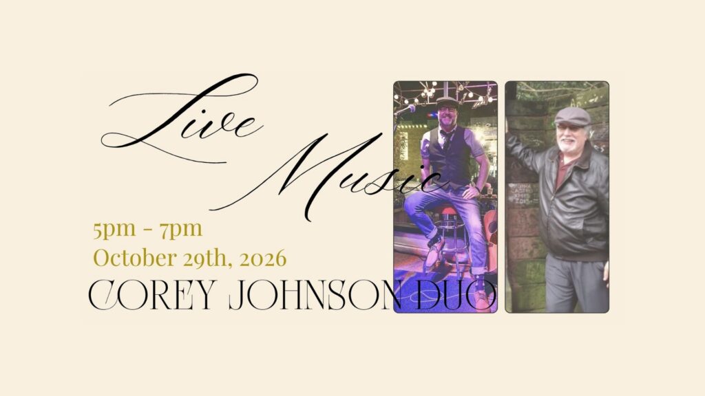event graphic for Corey Johnson duo performance at Aurora Vineyard near Wilsonville, Oregon