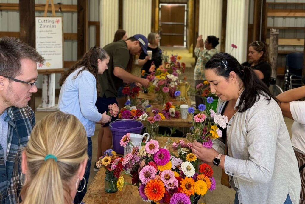 flower arranging at 2Cats Flower Farm
