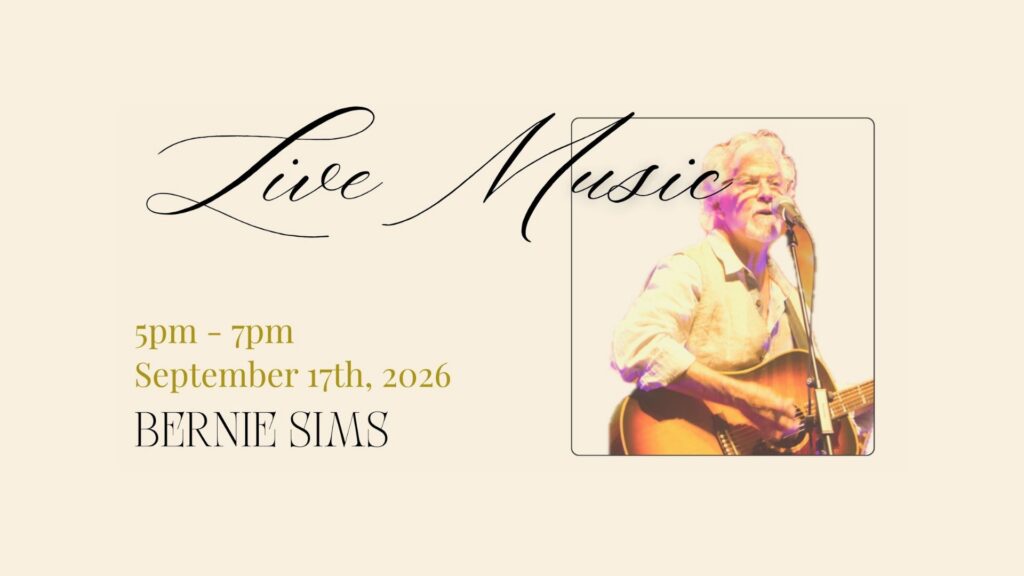 Bernie Sims live at Aurora Vineyard live music performance event graphic