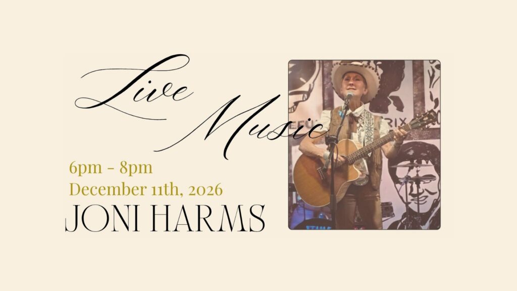 Joni Harms live at Aurora Vineyard live music performance event graphic